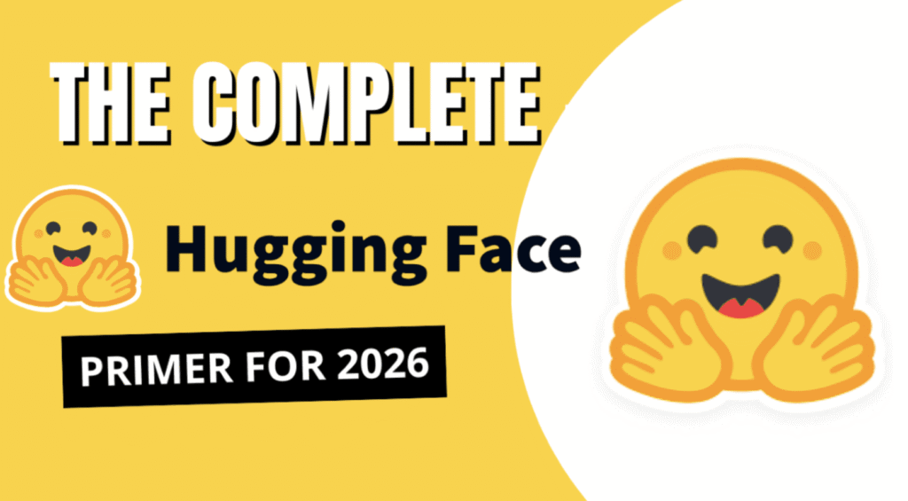 Futuristic conceptual image of Hugging Face ecosystem in 2026