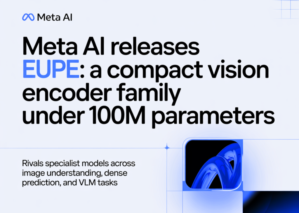Meta AI Releases EUPE: A Compact Imaginative and prescient Encoder Household Underneath 100M Parameters That Rivals Specialist Fashions Throughout Picture Understanding, Dense Prediction, and VLM Duties Meta AI Releases EUPE: A Compact Vision Encoder Family Under 100M Parameters That Rivals Specialist Models Across Image Understanding, Dense Prediction, and VLM Tasks