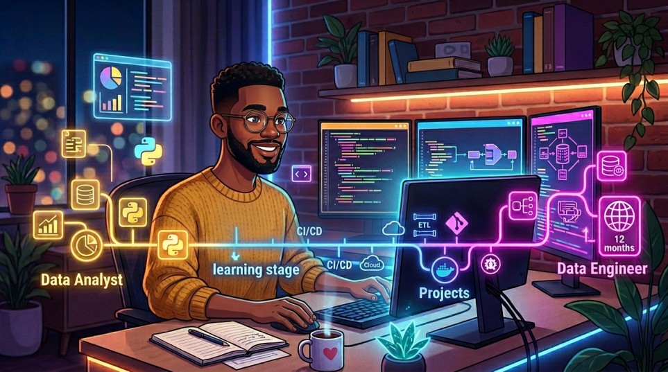 My 12-Month Journey: Transitioning from Data Analyst to Data Engineer Through Self-Study From Data Analyst to Data Engineer: My 12-Month Self-Study Roadmap