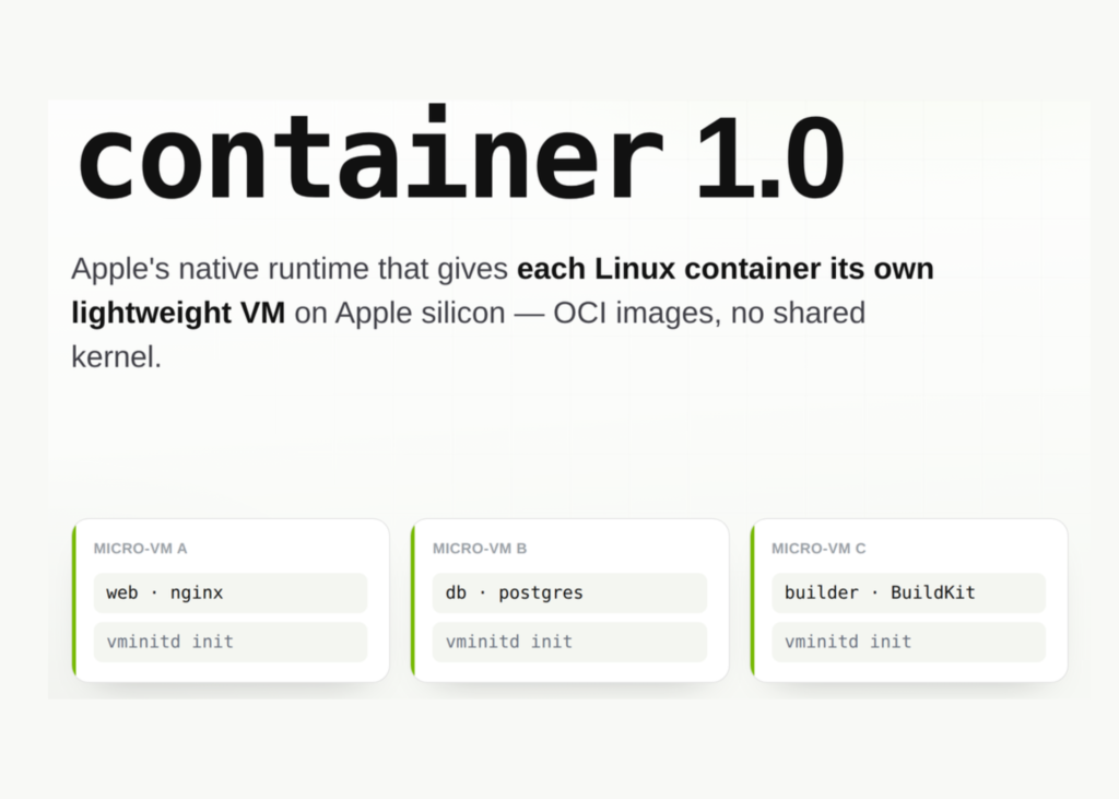 Meet container: Apple’s Open-Source Swift Tool for Running Linux Containers as Lightweight VMs on Apple Silicon Meet container: Apple's Open-Source Swift Tool for Running Linux Containers as Lightweight VMs on Apple Silicon