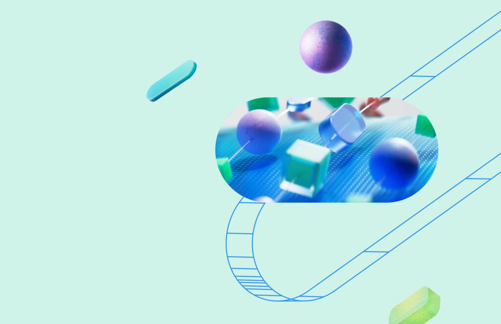 A Confident Path to Modern Data: Azure Storage Migration Made Simple Abstract 3D cubes and spheres floating on a mint background with a curved blue line.