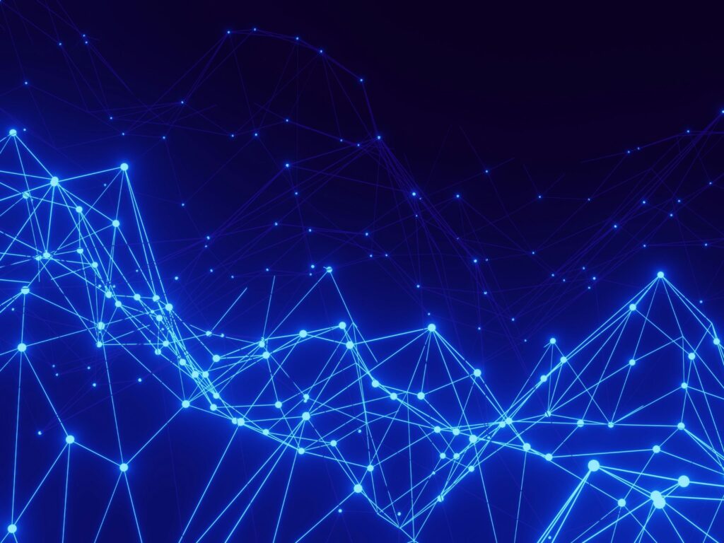 Blue dots representing nodes as Silicon Labs has executed a 200-node Matter-over-Thread validation network deployment to prove scalability in commercial IoT hardware.