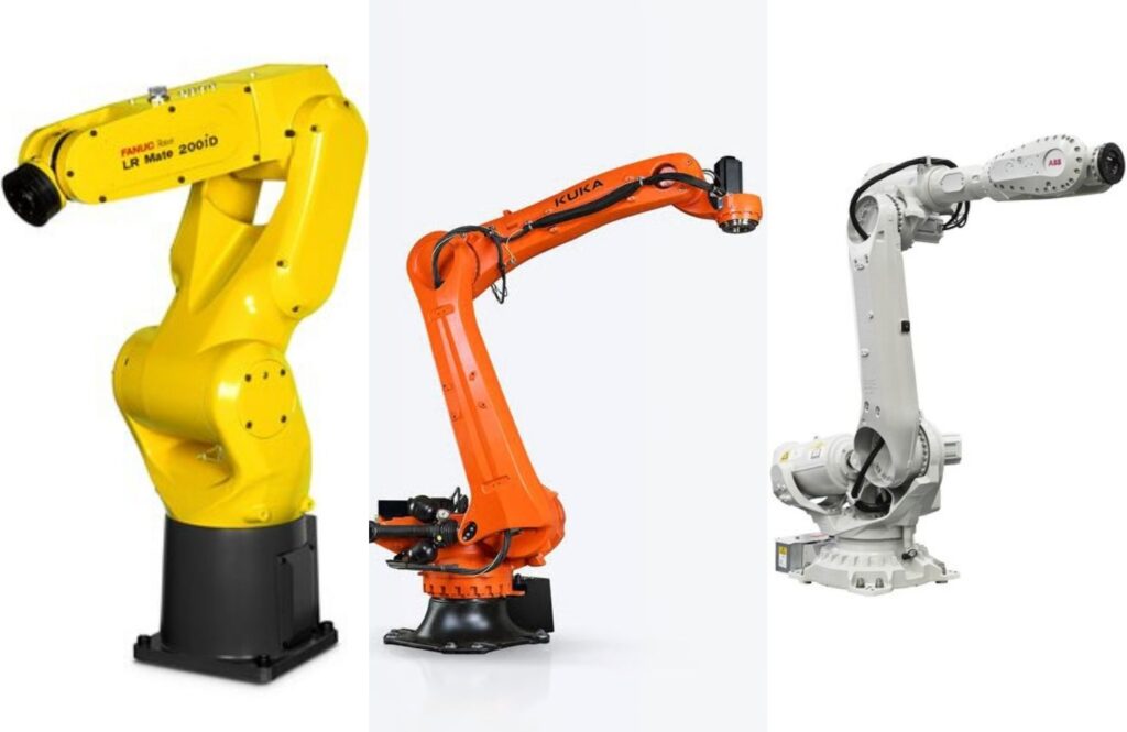 From left to right: The FANUC LR Mate 200 iD, the KUKA KR QUANTEC, and ABB