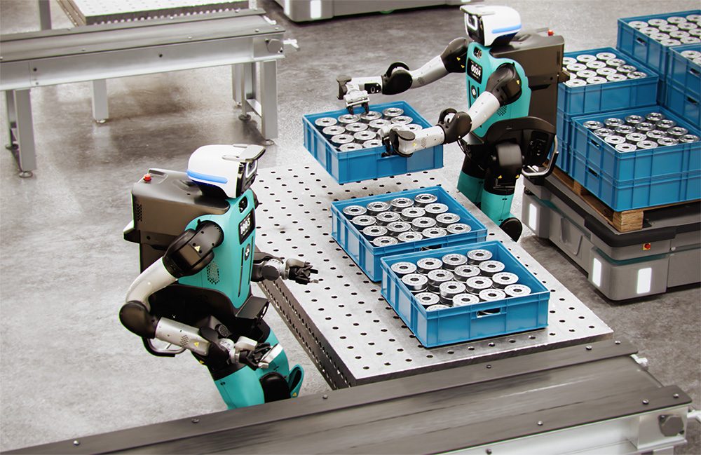 From Power to Safety: Agility’s Digit 5 Humanoid Robot Gets a Bold, Full-Body Upgrade Two Digit 5 robots working in a facility.