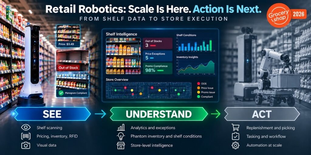 The Future of Grocery Is Unmistakably Robotic: AI-Powered Automation Takes Center Stage at 2026 Diagram of how retail robots can perceive, understand, and act.